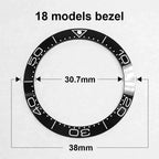 Ceramic sloped luminous watch bezel insert 38-30.7mm fits 40mm case, assorted colors