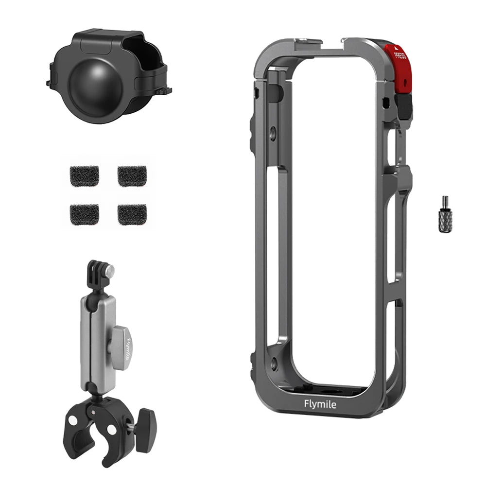 Flymile X5 Cage Metal Protective Case for Insta360 X5 Accessories Camera Aluminum Alloy Frame Cage with Silicone Lens Cover