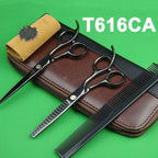 Japan 440C Titanium Qlating Barber Professional Scissors for Hairdresser 5.5 / 6.0 Cutting Thinning Black Hair Scissor Shears
