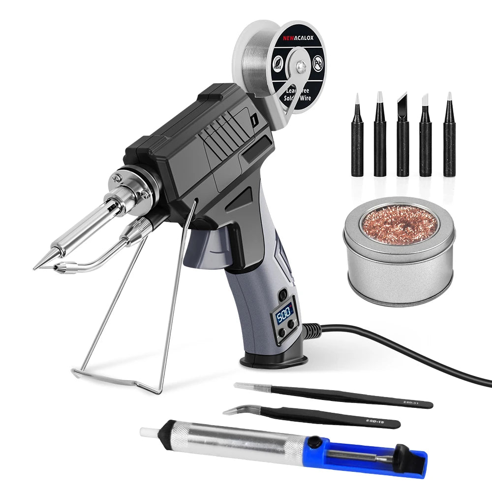 NEWACALOX LCD Soldering Iron Kit 60W Adjustable Temp 180-520°C, EU/US Plug, 2-7pc