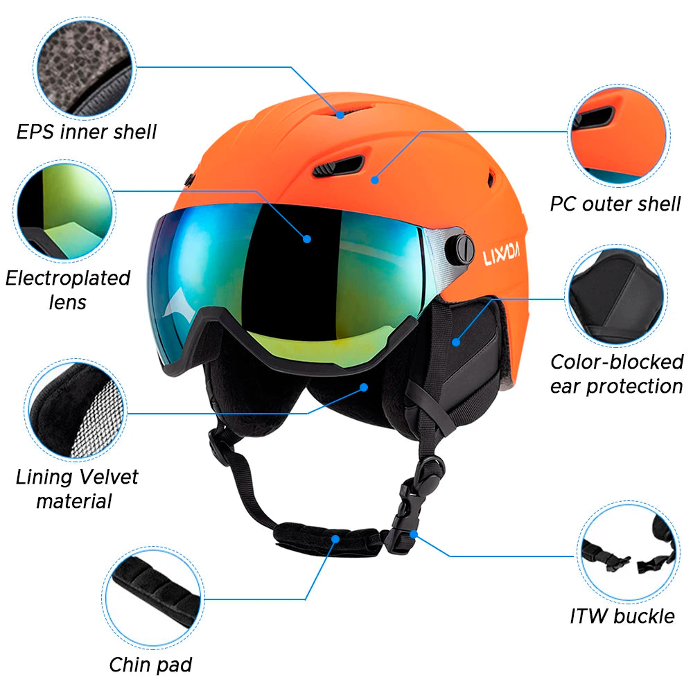 LIXADA Integrated Ski Helmet Men and Women Snowboard Helmet with Removable Visor Goggles Men and Women ‘s Snowboard Wear