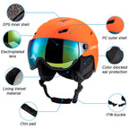 LIXADA Integrated Ski Helmet Men and Women Snowboard Helmet with Removable Visor Goggles Men and Women ‘s Snowboard Wear