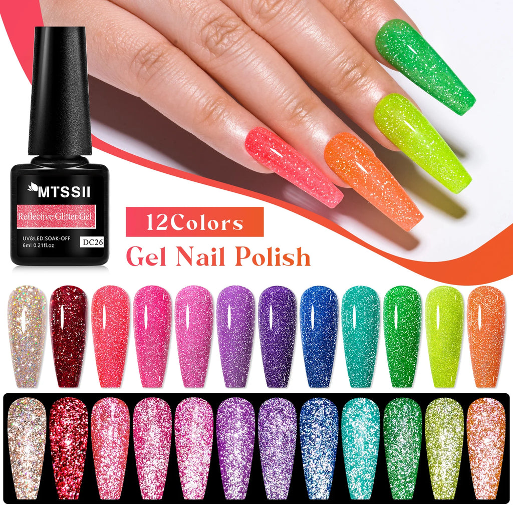 8/12pcs Glitter Gel Nail Polish Set Sparkling Glitter Semi Permanent Soak Off UV Gel Varnish Manicure With Box DIY Nail Supplies