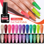8/12pcs Glitter Gel Nail Polish Set Sparkling Glitter Semi Permanent Soak Off UV Gel Varnish Manicure With Box DIY Nail Supplies