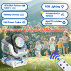 2025 Upgraded Version of the Bubble Machine with Remote Control, Automatic Rotation, and Rgb Lights, 1800Mah Rechargeable Battery, Type-C Charging, Suitable for Children, Weddings, Birthday Parties, and Outdoor Activities, Bubble Machine Does Not Include
