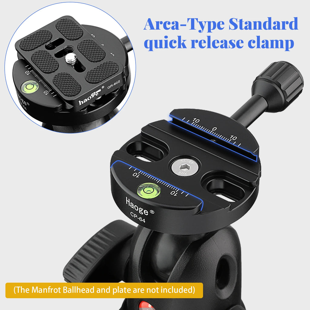 Haoge 64mm Screw Knob Clamp Adapter Mount for Quick Release QR Plate Camera Tripod Ballhead Monopod Ball Head Fit Arca Swiss