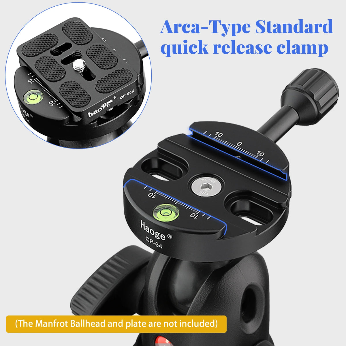 Haoge 64mm Screw Knob Clamp Adapter Mount for Quick Release QR Plate Camera Tripod Ballhead Monopod Ball Head Fit Arca Swiss