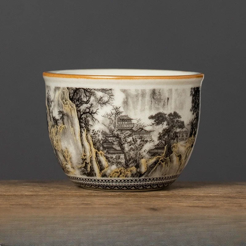 160ML Ru Kiln Landscape Porcelain Gaiwan Set For Tea Tureen Teaware Cup Chinese Yellow Ceramic Opening Tea Bowls Tea Ceremony