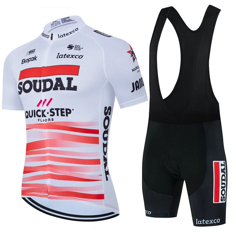 New 2026 SOUDAL Quick Step Men Summer Short Sleeve Cycling Jersey Set Breathable Quick Drying Cycling Clothes Shirt 19D Cushion
