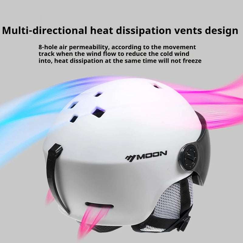 MOON-Skiing Helmet with Integrally Molded Goggles, PC and EPS Outdoor Sports, Ski Snowboard and Skateboard