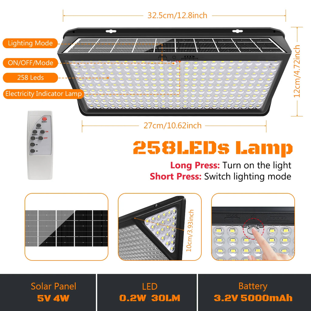Super Bright Solar Wall Lamp Solar Lights Outdoor Solar Powered Flood Lights with 3 Mode IP65 Waterproof for Outside Yard Street
