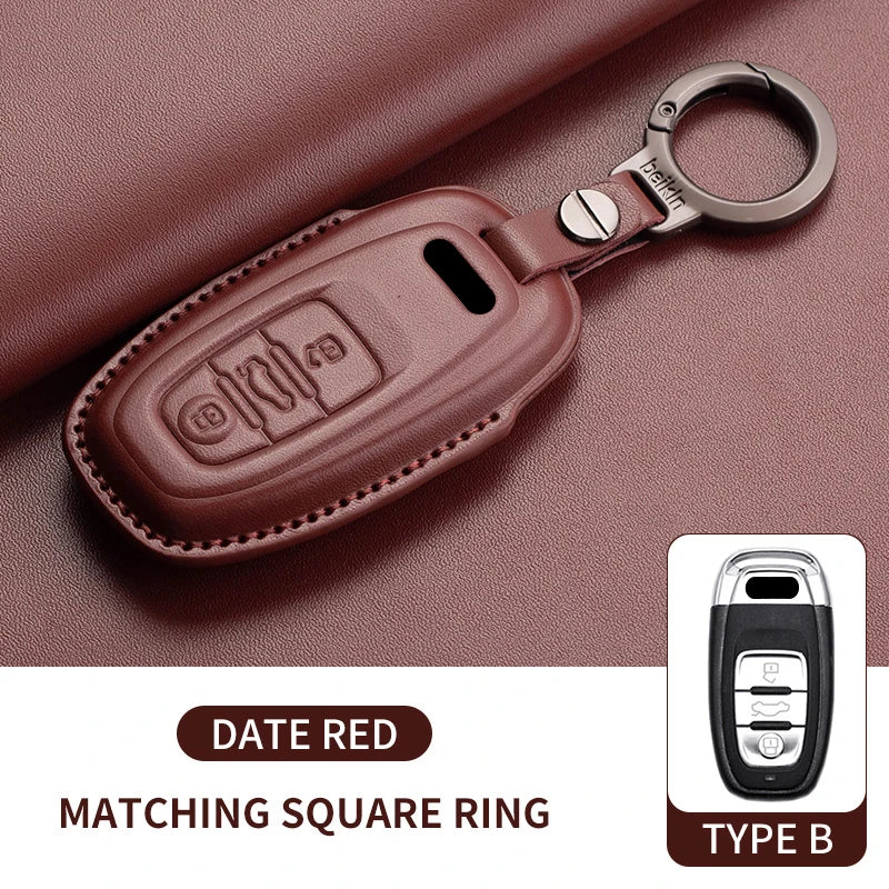 Auto Key Shell Fob For Audi A4 A4L A5 Q5 Q7 TT TTS 8S B9 2016 2017 2018 Leather Car Remote Key Case Cover Keychain Accessories