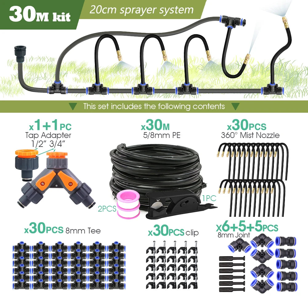 Black 8mm PE Hose 20cm Flexible Nozzle Misting Watering System 45/60/80/100W Self-priming Pump Adjustable Sprayer Kit for Garden