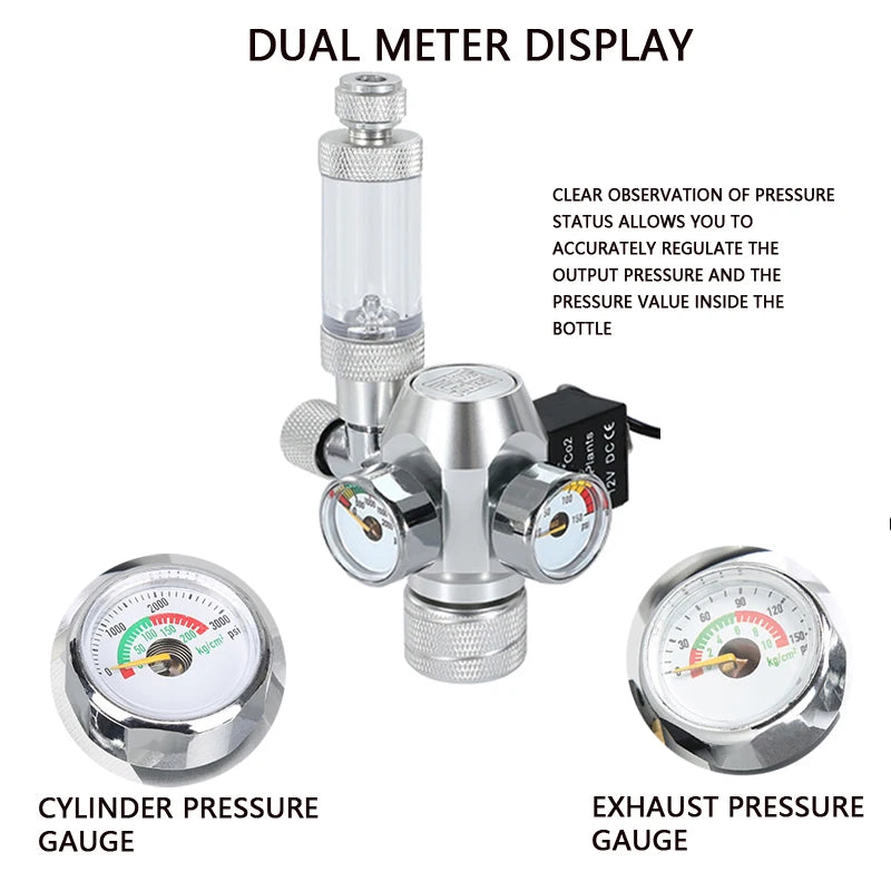 Aquarium CO2 regulator Dual meter solenoid valve Bubble meter  CO2 steel cylinder Reaction system CO2 pressure reducing valve