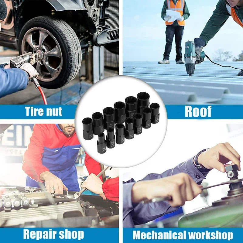 10/13Pcs Impact Damaged Bolt Nut Remover Extractor Socket Tool Set Nut Removal Wrench