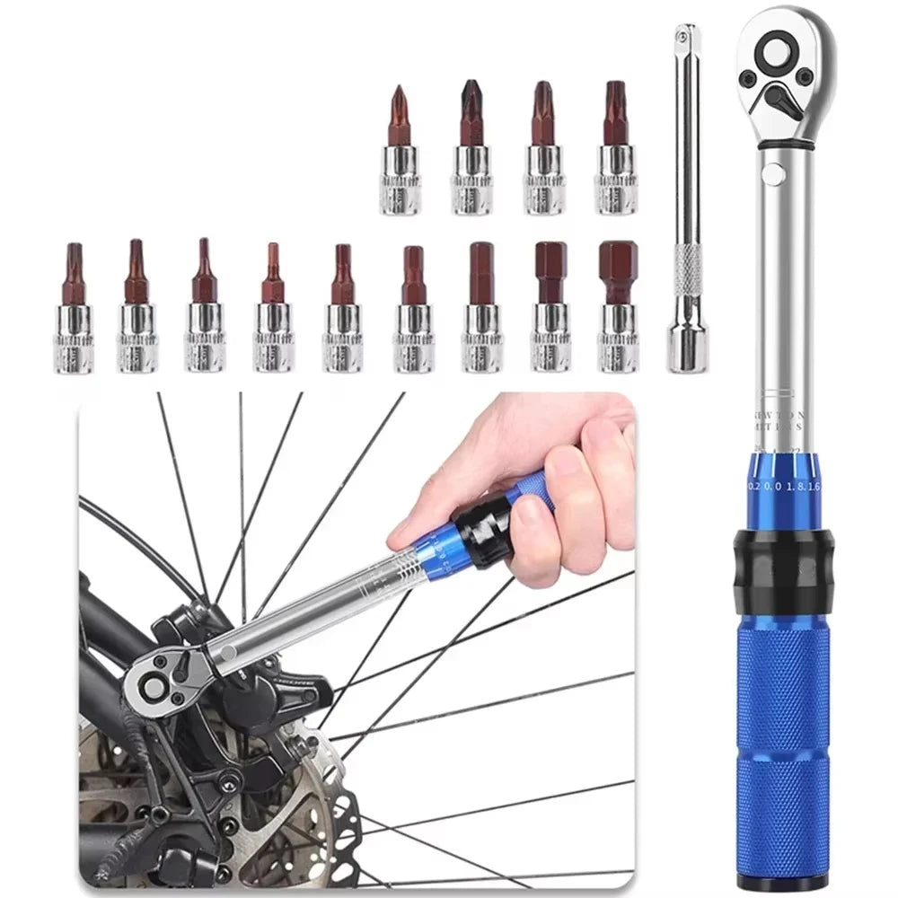 15PCS Torque Wrench Set 1/4" 2-24nm Bi-directional Bicycle Hex Wrench Tool Professional Maintenance And Car Moto Repair Tools