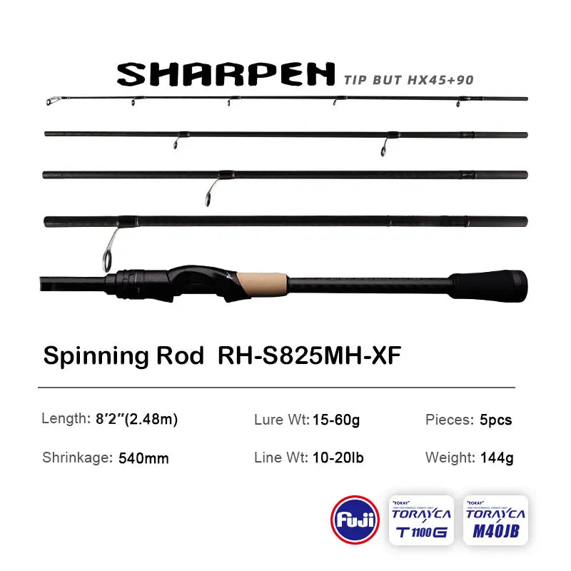 PURELURE SHARPEN Travel Soft Lure Long Spinning and Casting XF/MF Action Rods FUJI Components Bass Pike Rod Fishing Rod Reel