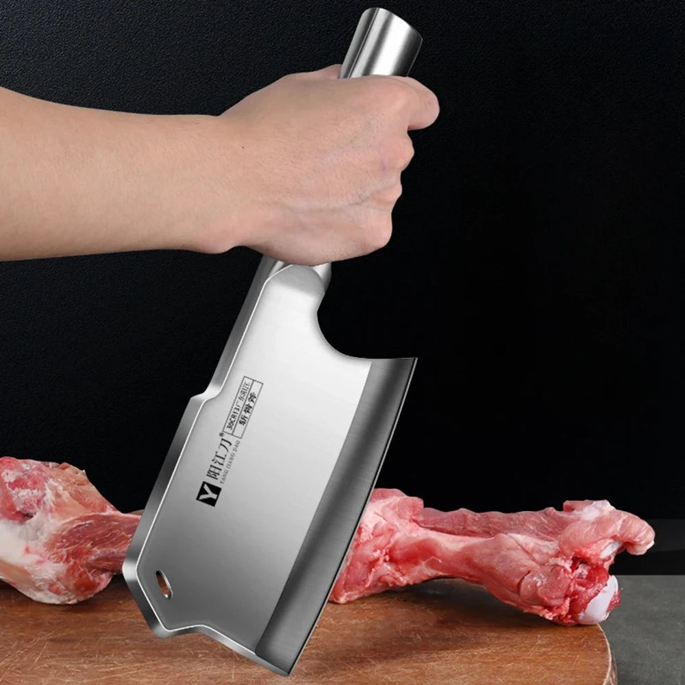 All-steel bone cleaver butcher axe, thickened meat cutting knife for kitchen, 1pc