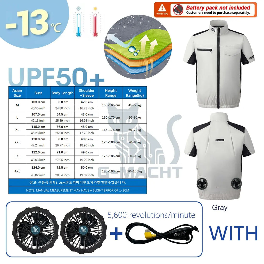 G-MACHT Summer Cool Vest Wearable Cooling Fan Vest Air-conditioned Clothes Usb Cooling For Outdoor Work Fishing Short Sleeve