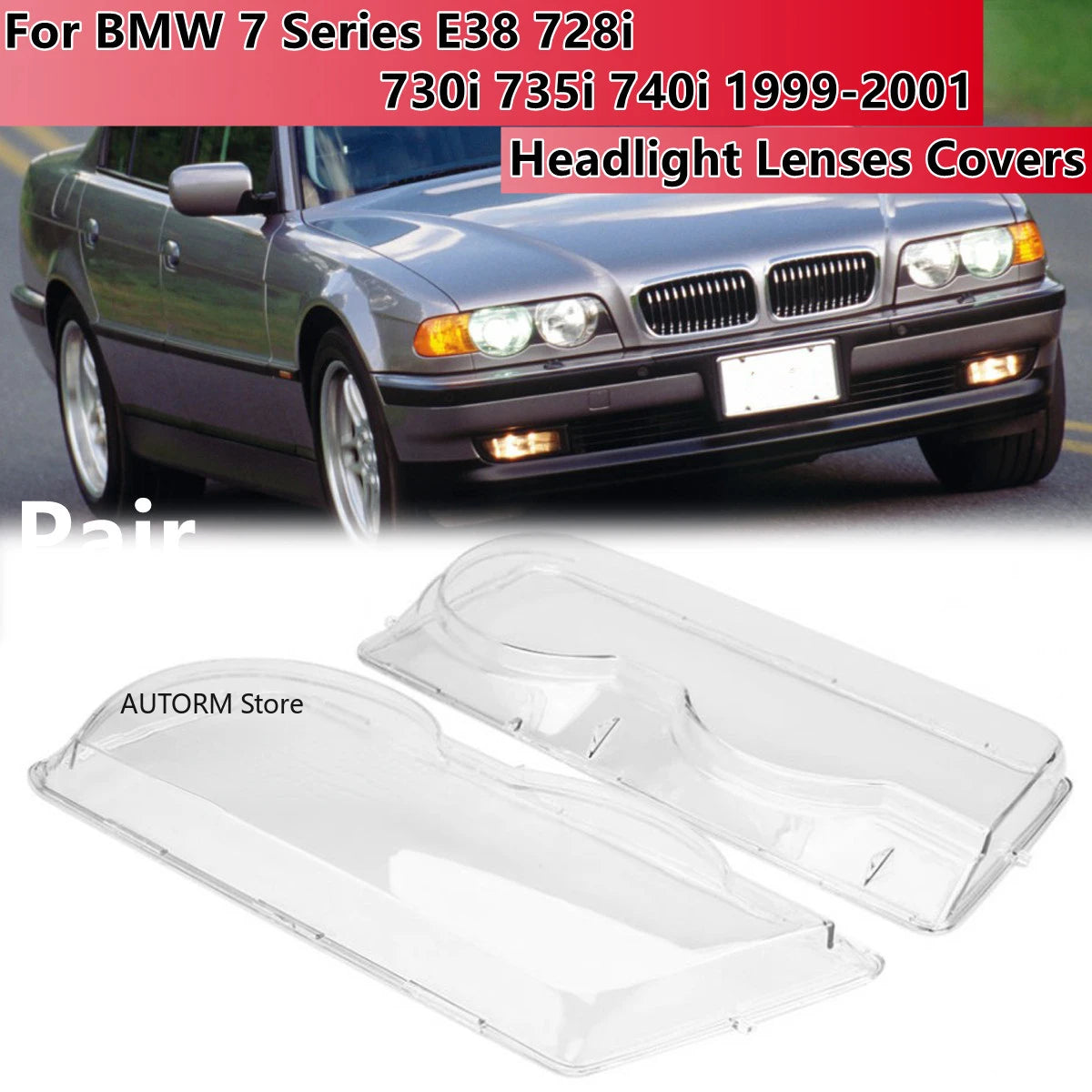 Headlight Lens Cover Pair for BMW 7 Series E38 728i 730i 735i 740i 2000-2001