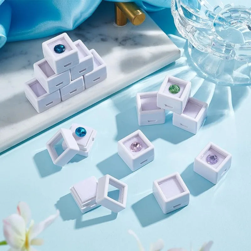 36 Pack Gemstone Display Box White Acrylic Diamond Display Case Jewelry Box Container for Gems Coins Diamond Gift Packing