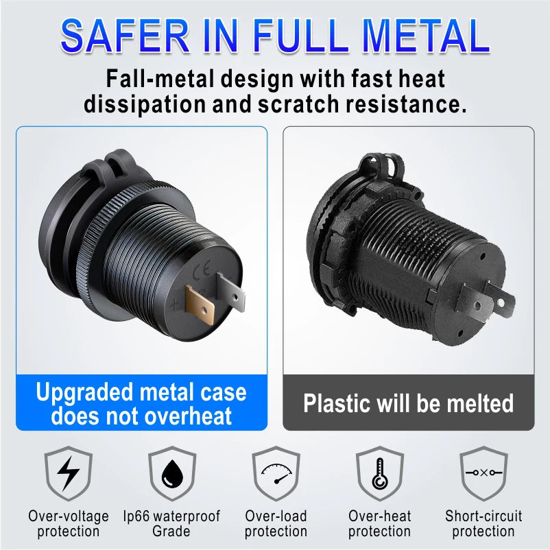USB Type C Car Usb Charger Socket,12V/24V Dual USB Outlet PD3.0&QC3.0 Car Socket with LED Voltmeter for bmw f30 bmw f10 f20 e39