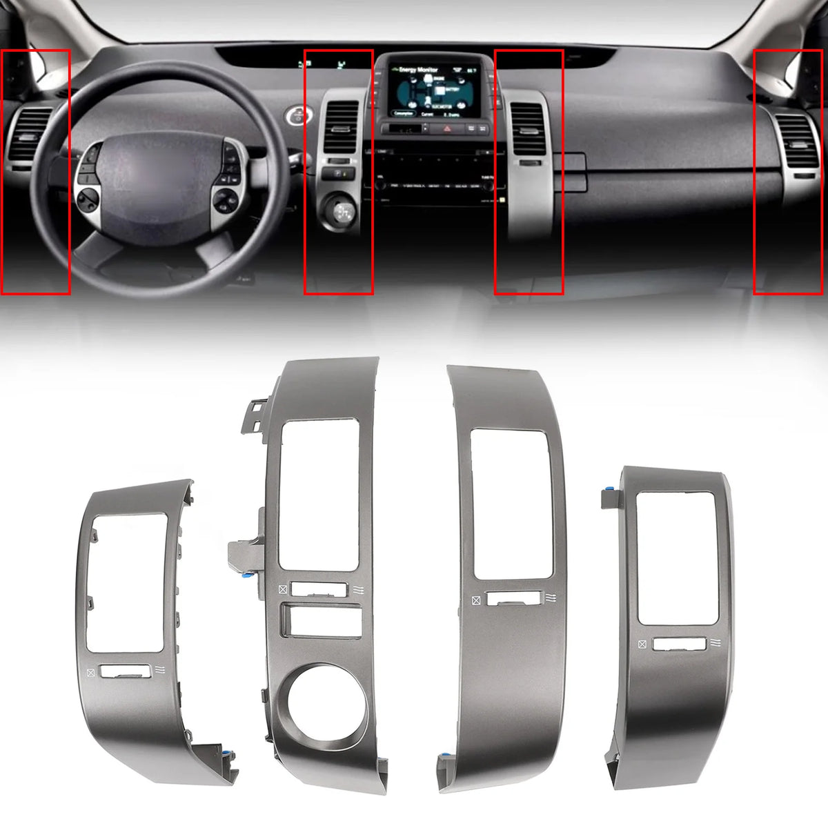 4pcs Center Dash Air Vent Panel 55670 47060 Left Right Car AC Outlet Vent Panel Cover Decoration Trim for Toyota Prius 2004‑2009