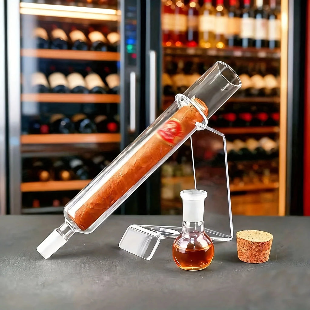 Glass Cigar Tubes Humidor Set, Cigar Flavor Infuser, Ball Base & Wooden Plug, Cigar Incense Glass Tube Set, Cigar Humidor