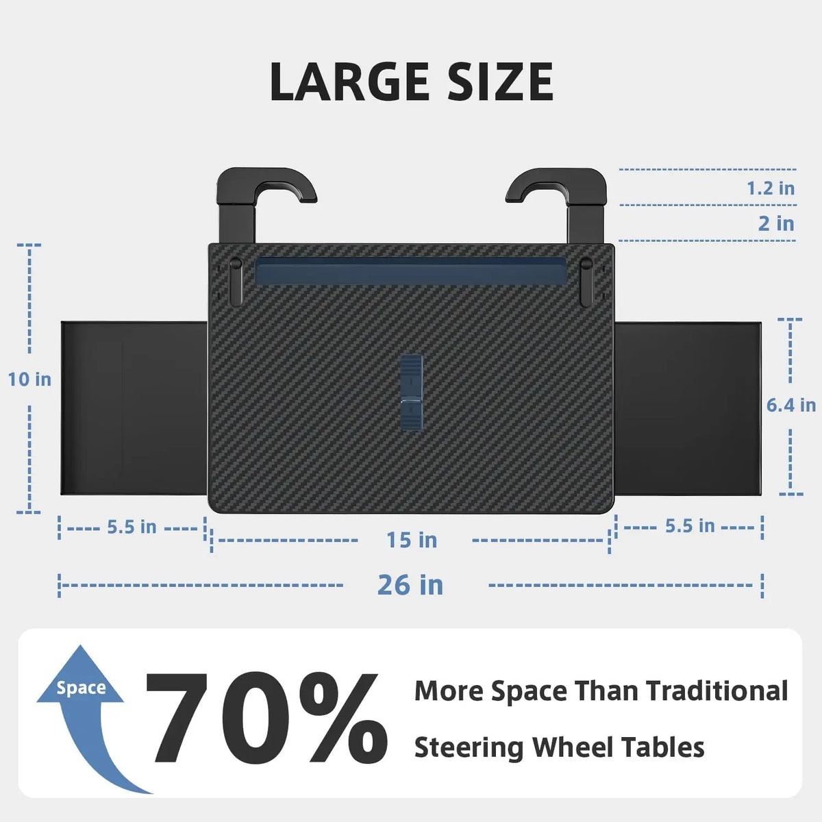 Carbon Fiber Design Auto Steering Wheel Tray Multipurpose Adjustable Car Table with Drawer and Anti-Slip Protective Adhesive