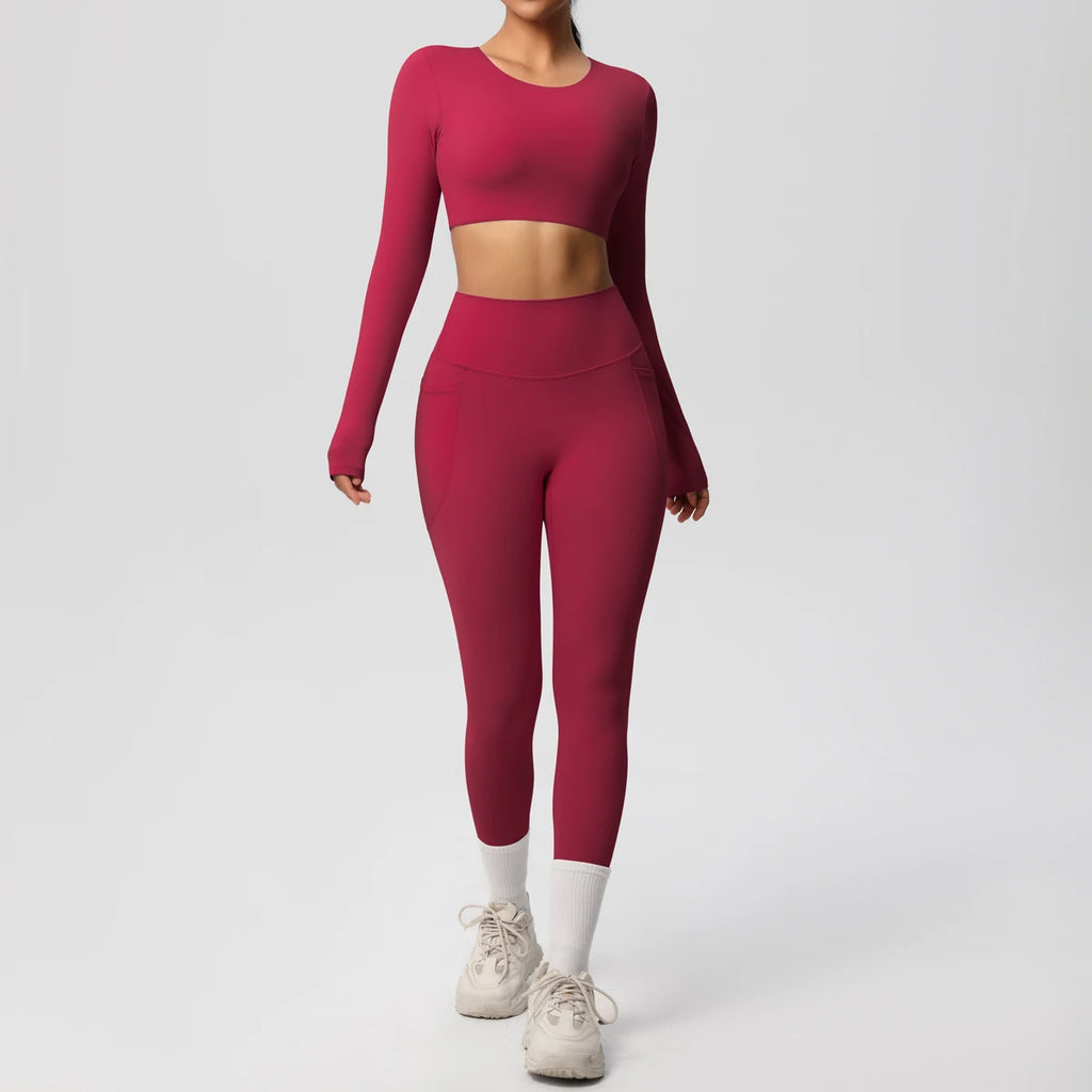 Hamidou Women's 2pc Yoga Set with Built-In Bra Top & Pocket Leggings, S-XL