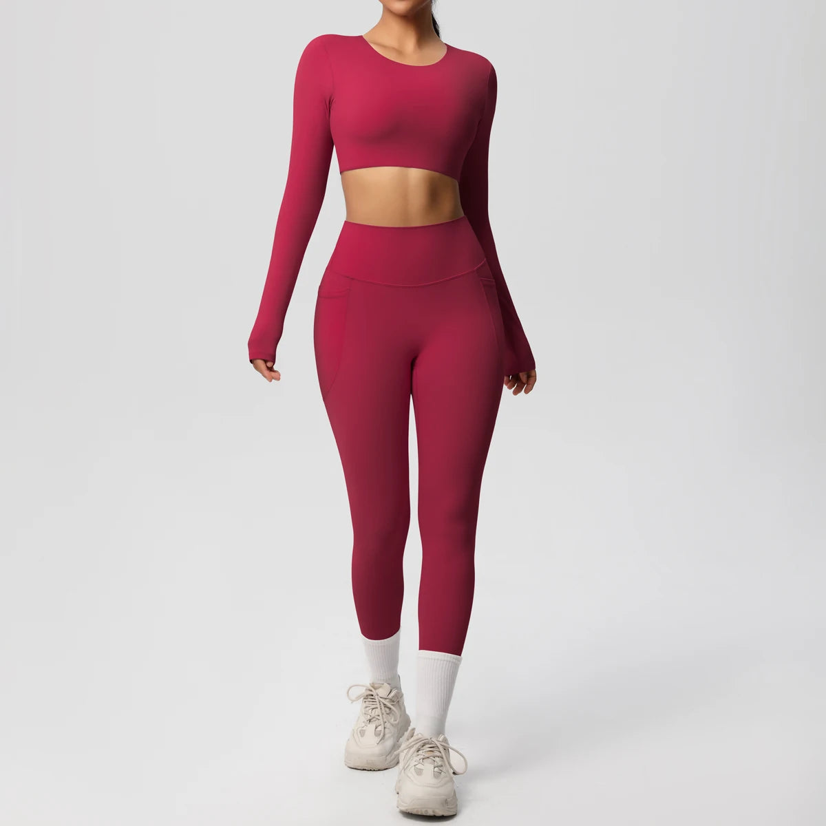 Hamidou Women's 2pc Yoga Set with Built-In Bra Top & Pocket Leggings, S-XL