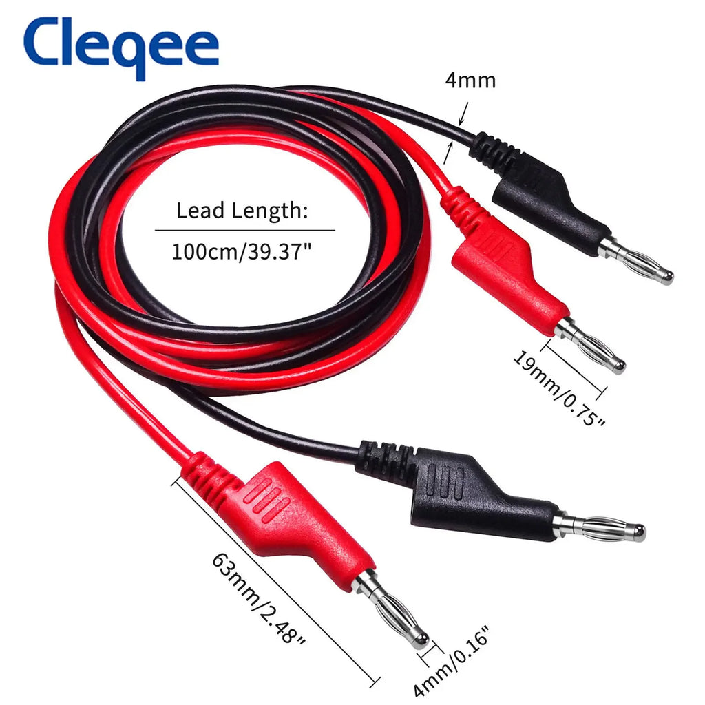 Cleqee P1036 5PCS 4mm Copper Banana Plug to Banana Plug Multimeter Test Leads Soft PVC Cable Wire 1000V 15A