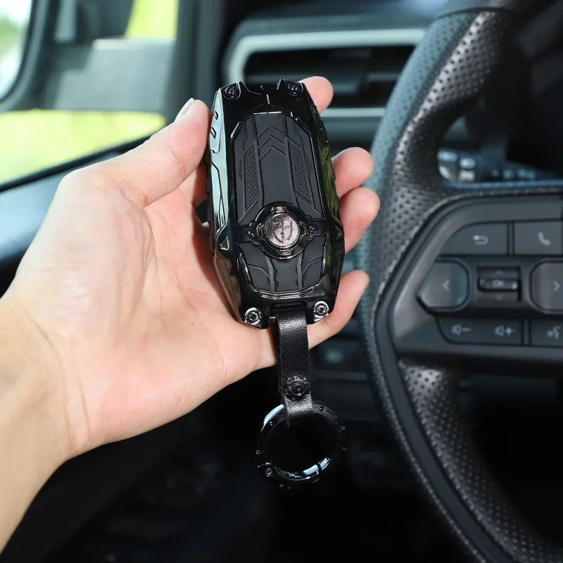 ZincAlloy Key Case Round Buckle Key Pouch Mecha Style Key Fob Cover Car Supplies For Toyota Tacoma 2024-2026 Toyota Tundra 2022+