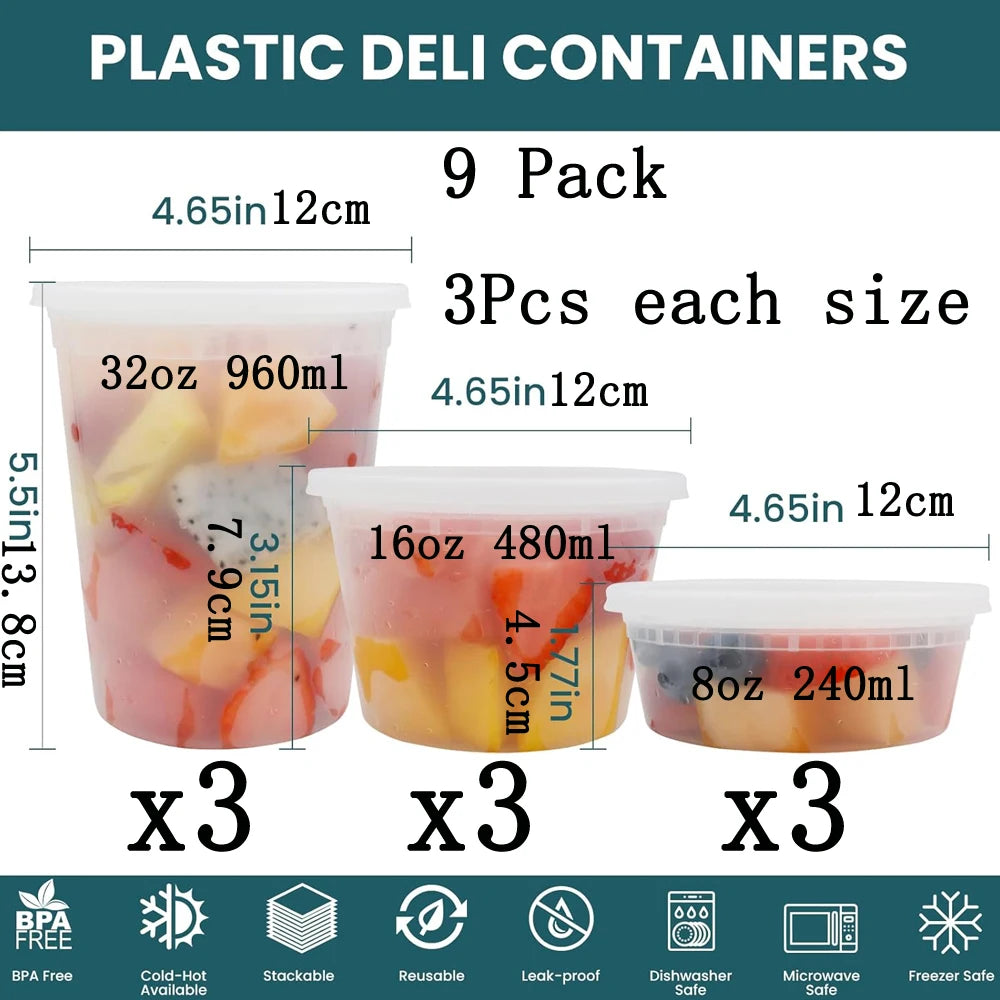 Food Storage Containers with Lids 8/16/32oz Freezer Deli Cups BPA-Free Leakproof Takeout Container Meal Prep Microwave Safe