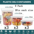 Food Storage Containers with Lids 8/16/32oz Freezer Deli Cups BPA-Free Leakproof Takeout Container Meal Prep Microwave Safe