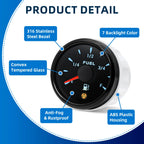 2"52mm Fuel Level Gauge with Flashing Alarm 0-190ohm 240-33ohm 10-180ohm 0-90ohm Oil Tank Meter 7 Color Backlight for Car Boat