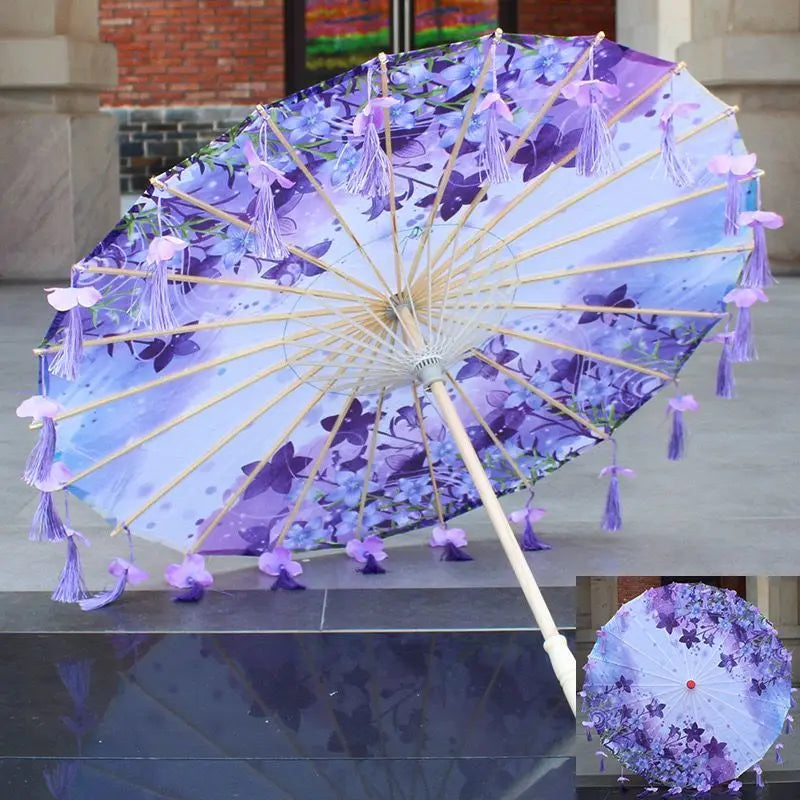 82CM 32'' Skyblue Hanfu Parasol Flowers Waterproof Car Umbrella Dance Cosplay Japan Sakura Spring OilPaper Cosplay El Principito