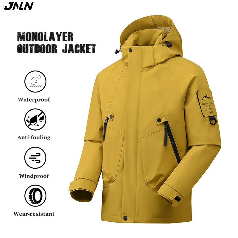 JNLN Unisex Waterproof Hiking Jacket With Detachable Hood Lightweight Windproof Coat Breathable Raincoat for Camping Climbing