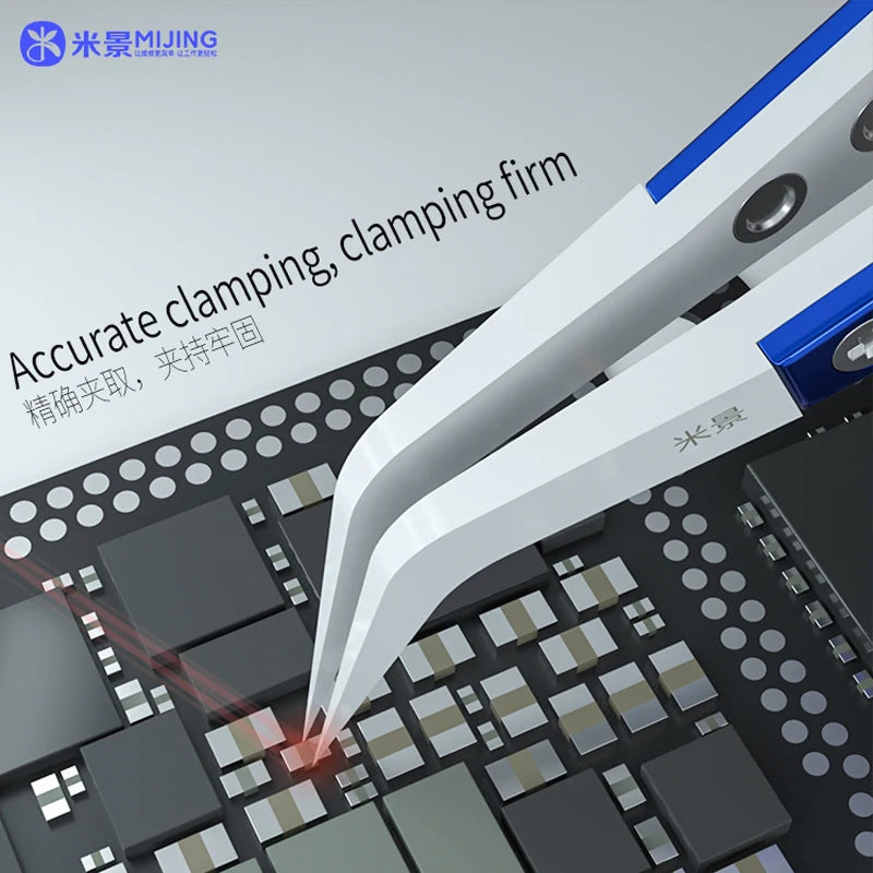 MIJING Anti-Static Insulated Tweezers, Ceramic Stainless Steel Tips, Bent or Sharp Point