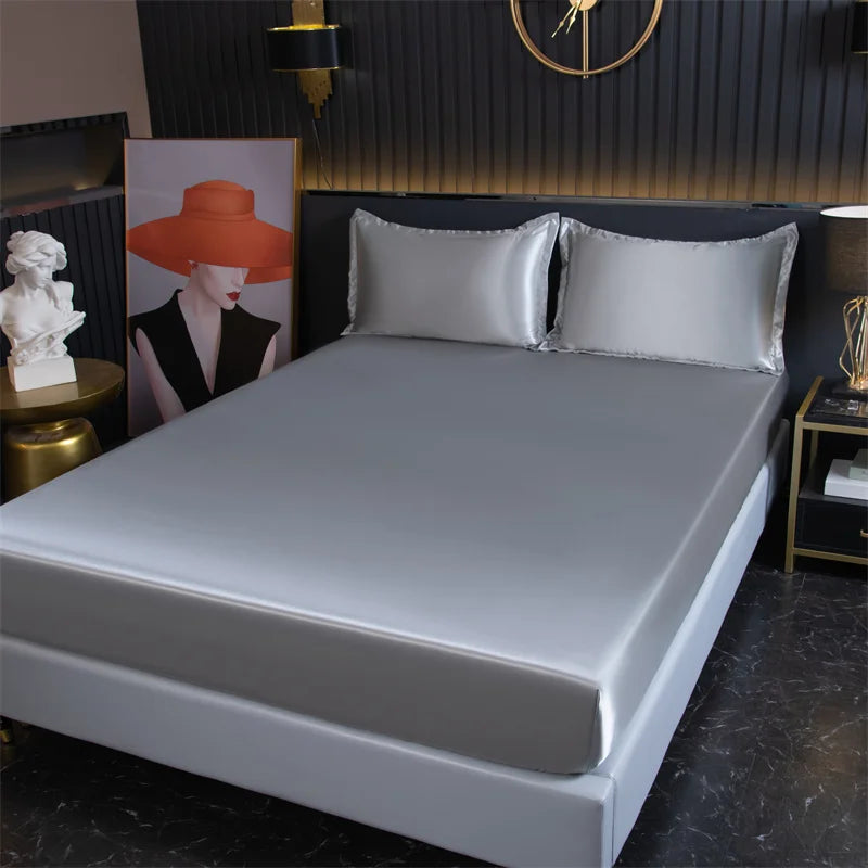 Satin Sheets Fitted Sheet Solid Color Rayon Mattress Cover Elastic Band Bed Sheet King 200x200 200x220 No Pillowcase Beddings