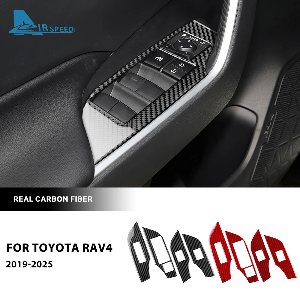 Real Soft Carbon Fiber Sticker For Toyota RAV4 XA50 2019 2020 2021 2022 2023 2024 2025 LHD RHD Car Window Lift Button Panel Trim