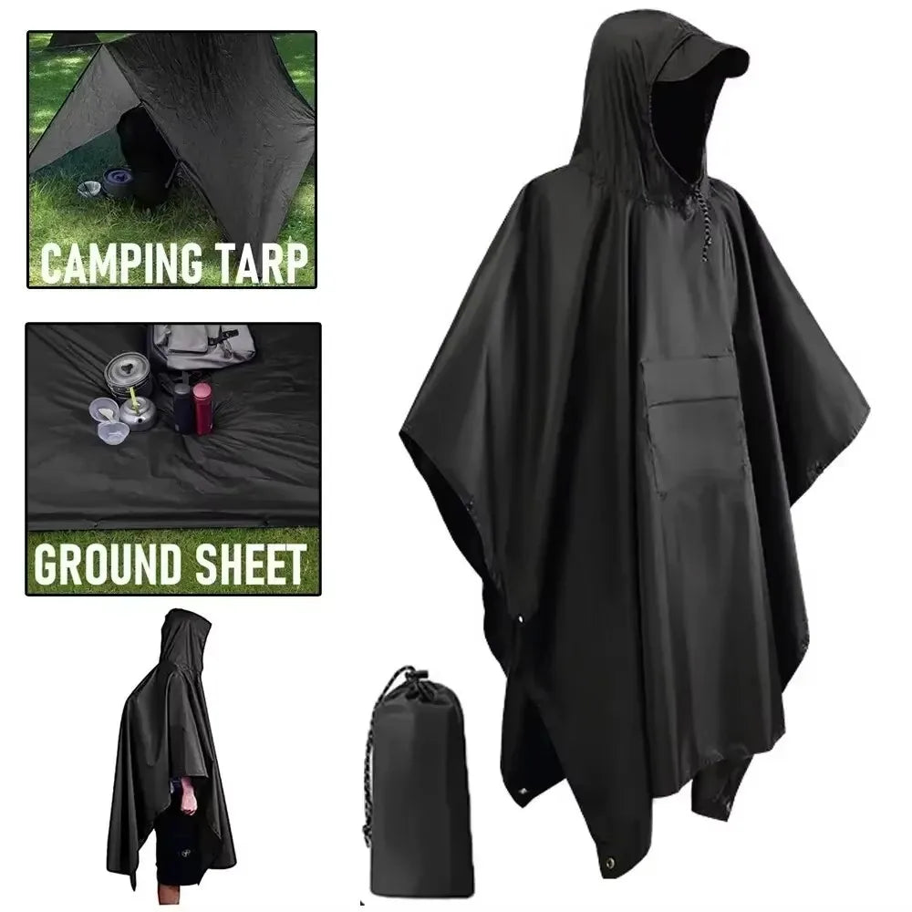 3-in-1 Waterproof Outdoor Rain Poncho Cover, Lightweight Hiking Travel Raincoat - Multiple Colors