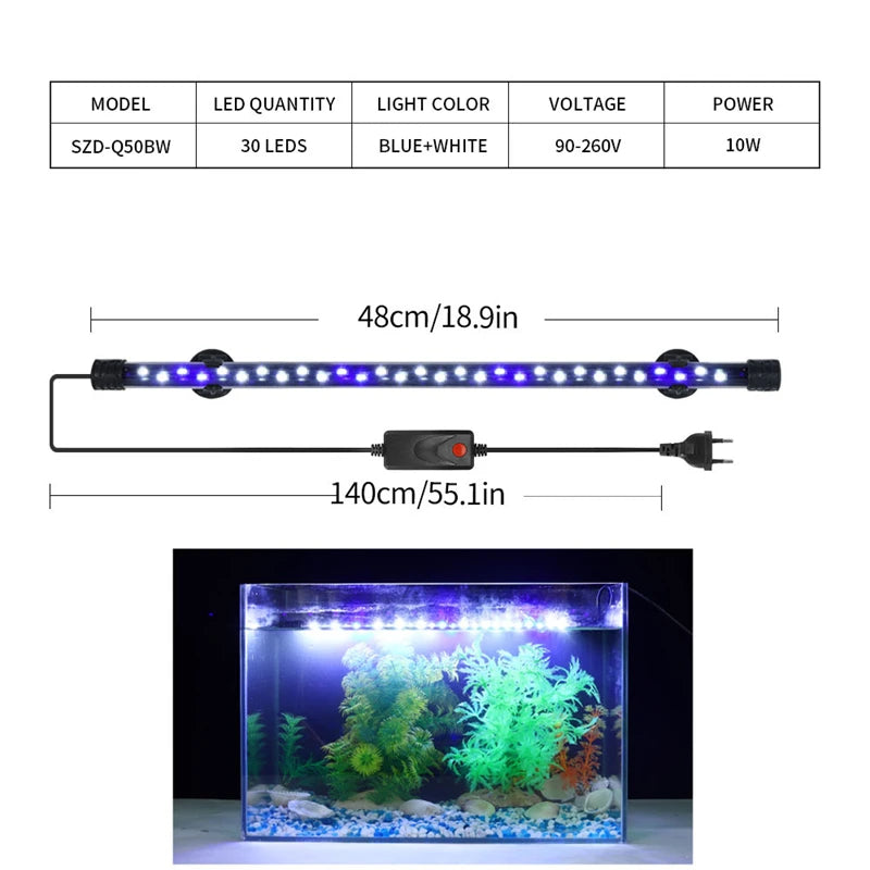 Lamp Waterproof Fish Tank Light 18-58CM Underwater Aquariums Decor Lighting 90-260V Aquarium Light LED Plant Grow