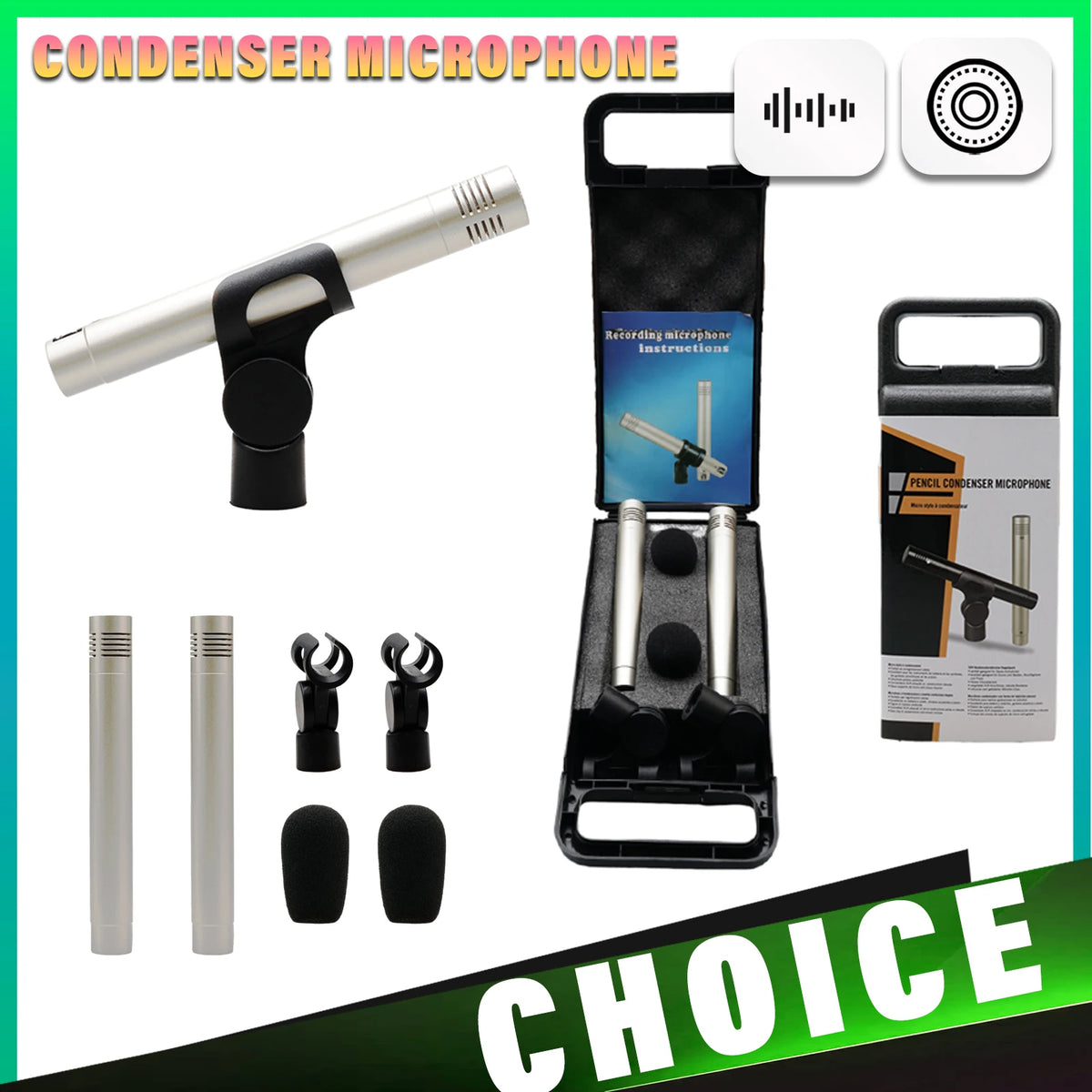 48V condenser microphone Piano Instrument Recording Microphone instrument microphone, cardioid instrument mic with clamp mount