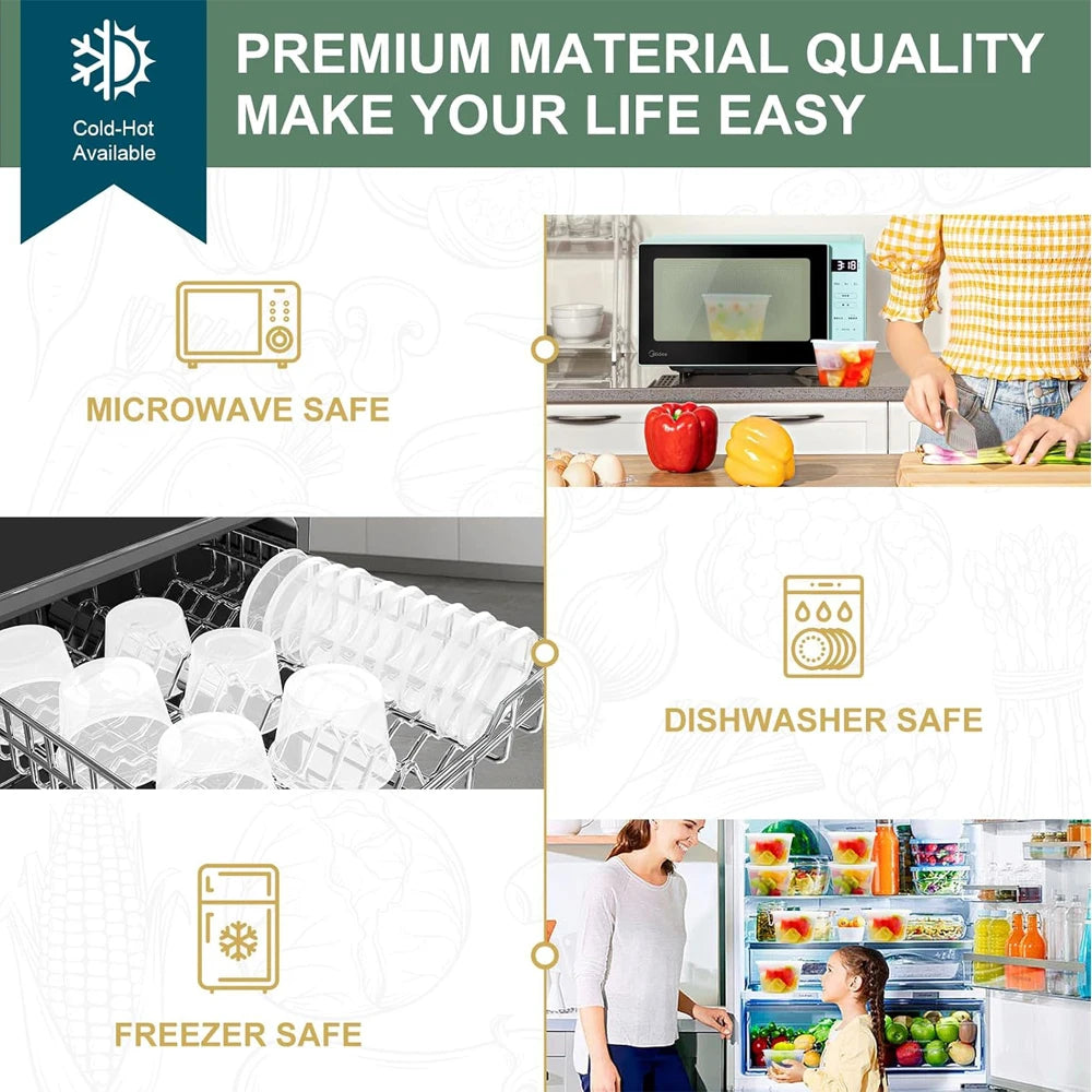 Food Storage Containers with Lids 8/16/32oz Freezer Deli Cups BPA-Free Leakproof Takeout Container Meal Prep Microwave Safe