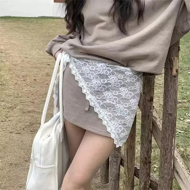 2 in 1 Triangle Short Skirt Half Skirt Butt Curtain Skirt Lace Trim Apron Soft Lace Stacked Ins Style Korean Women Headscarf
