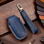 Leather car key fob cover case for Hyundai i30 Kona Elantra Santa Fe, black/blue/brown