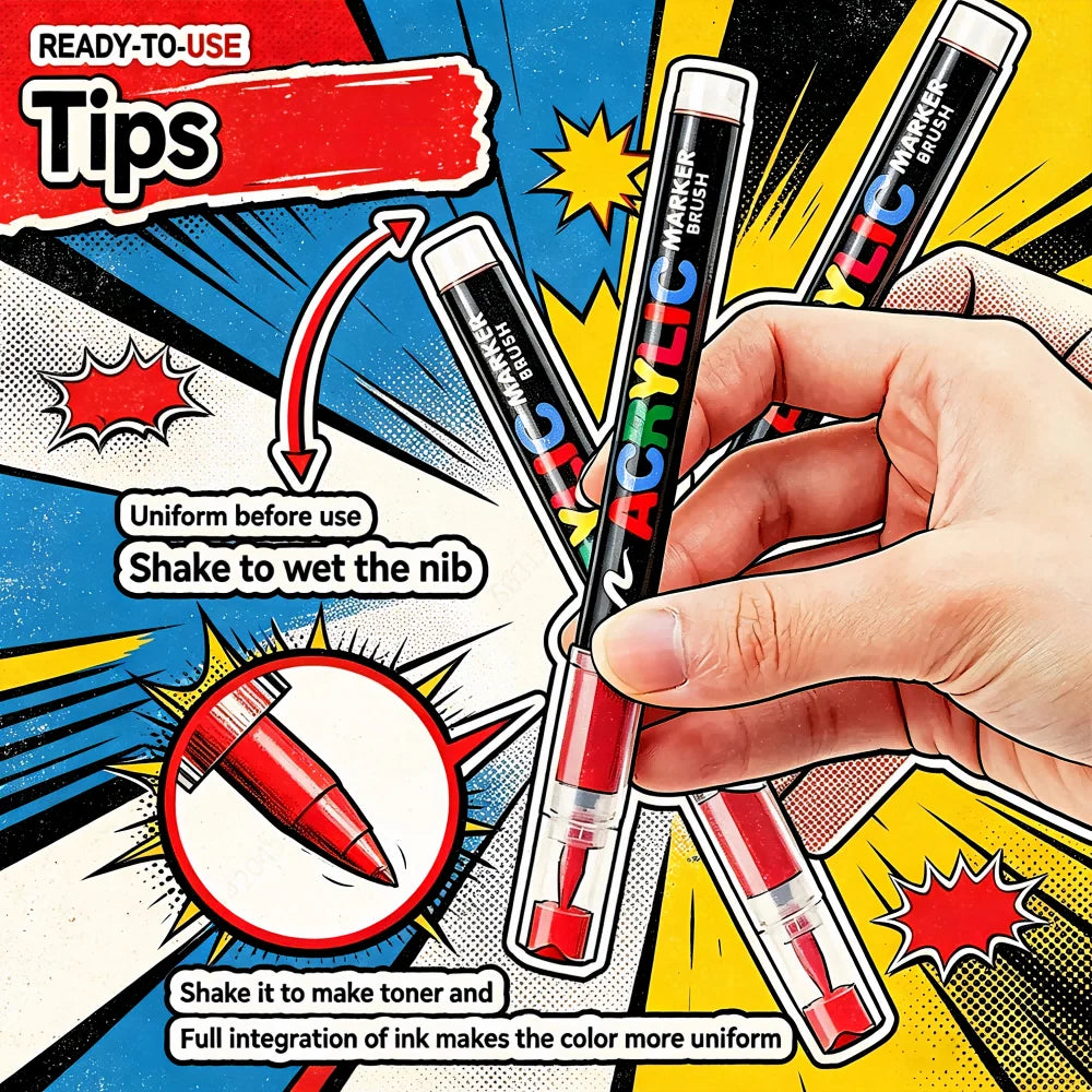 High Quality Acrylic Paint Pens Markers Set Brush Tip Paint Marker For Rock Painting Wood Canvas Stone Christmas Gift DIY Crafts