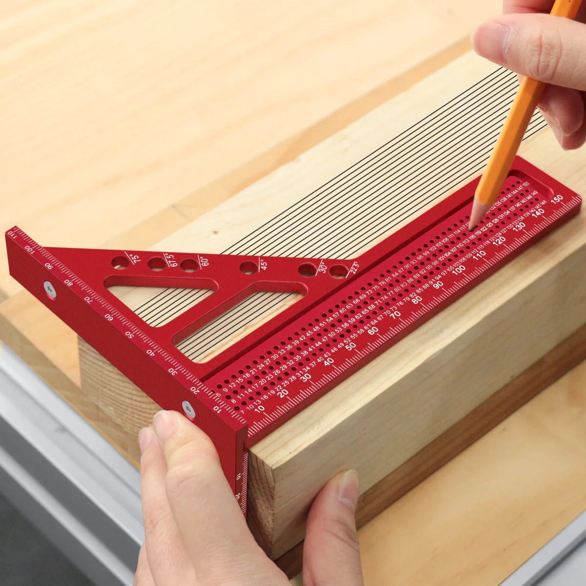 Extended 3D Multi-Angle Carpentry Square Protractor W/ Fast Angle Positioning Dowel Pin - 2 IN 1 Woodworking Measuring Ruler