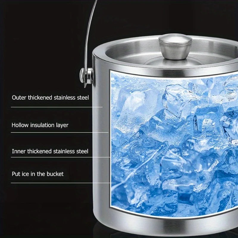 1.6L/2L/3L Stainless Steel Insulated Ice Bucket Wine Beer Champagne KTV Party Cooler